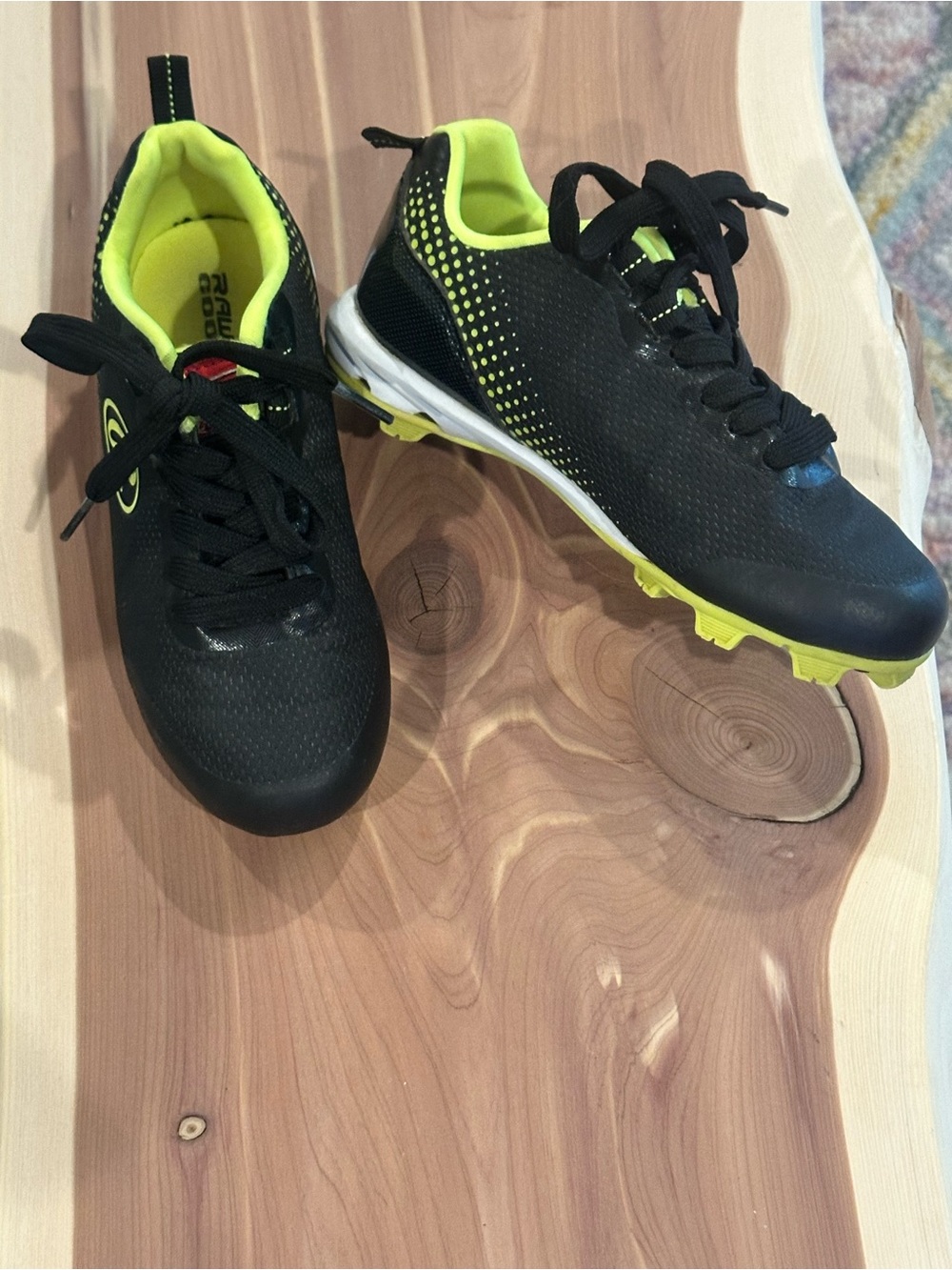 Rawlings Kids Black and Neon Yellow Soccer Cleats
